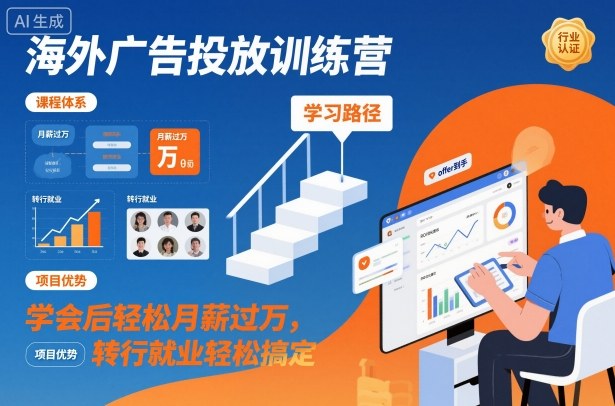 海外广告投放训练营，学会后轻松月薪过万，转行就业轻松搞定-红豆科技-抖佳互动